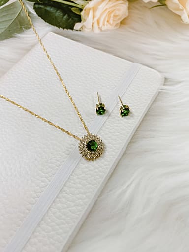Dainty Geometric Brass Cubic Zirconia Earring and Necklace Set