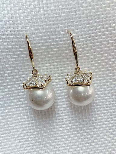 Brass Imitation Pearl Round Trend Hook Earring