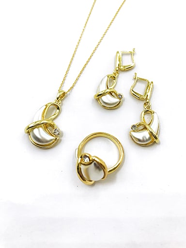 Trend Moon Zinc Alloy Rhinestone White Earring Ring and Necklace Set