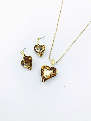 Minimalist Heart Zinc Alloy Glass Stone Brown Earring and Necklace Set