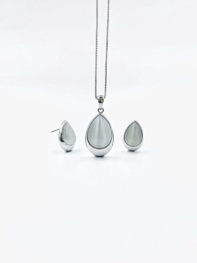 Zinc Alloy Trend Water Drop Cats Eye White Earring and Necklace Set