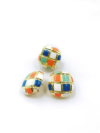Trend Square Zinc Alloy Enamel Ring And Earring Set