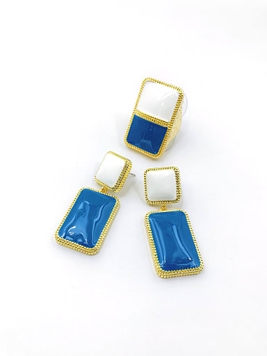Trend Rectangle Zinc Alloy Enamel Ring And Earring Set
