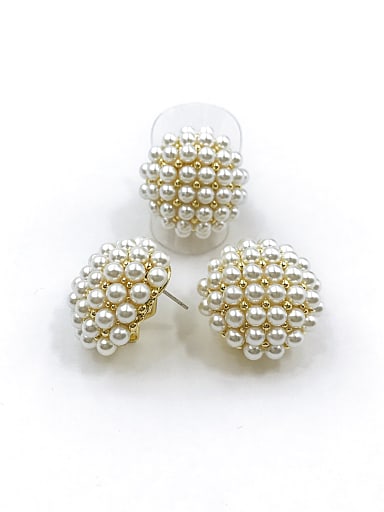 Trend Round Zinc Alloy Imitation Pearl White Ring And Earring Set