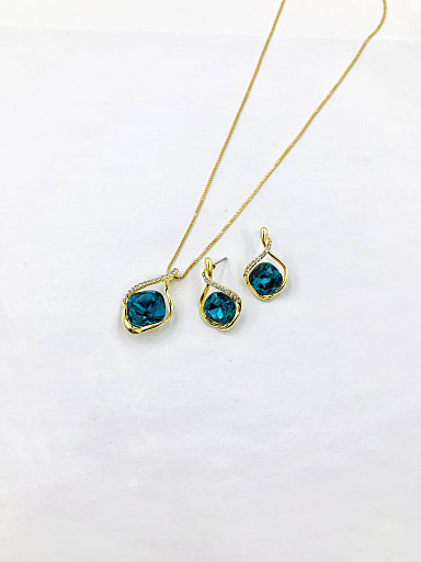 Zinc Alloy Trend Glass Stone Blue Earring and Necklace Set
