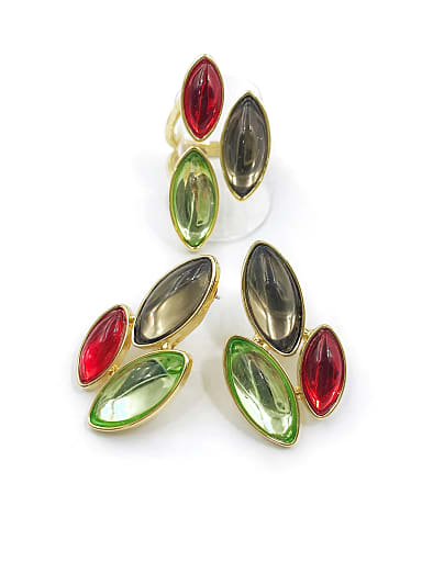 Trend Zinc Alloy Resin Multi Color Ring And Earring Set