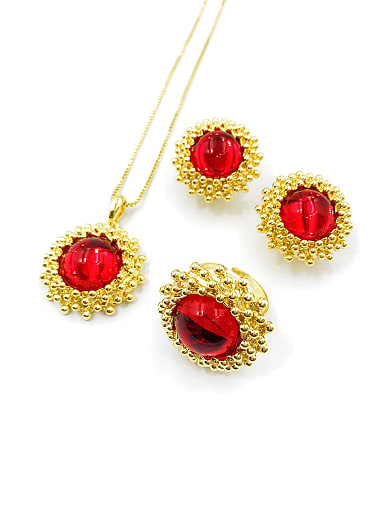Trend Zinc Alloy Resin Red Earring Ring and Necklace Set