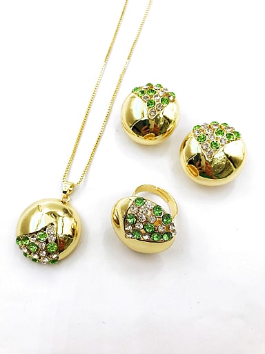 Trend Round Zinc Alloy Rhinestone Multi Color Earring Ring and Necklace Set
