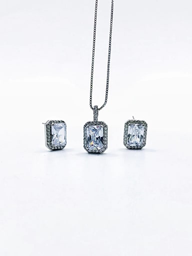 Brass Minimalist Rectangle Cubic Zirconia White Earring and Necklace Set