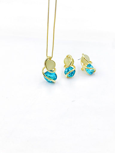 Zinc Alloy Trend Irregular Glass Stone Blue Earring and Necklace Set
