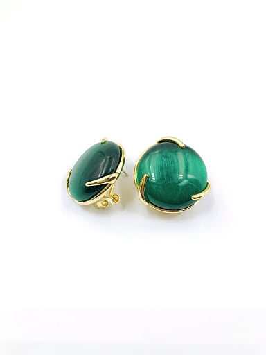 Brass Cats Eye Green Round Minimalist Clip Earring