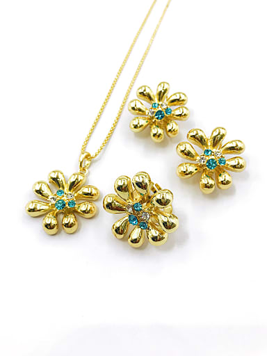 Trend Flower Zinc Alloy Rhinestone Blue Earring Ring and Necklace Set