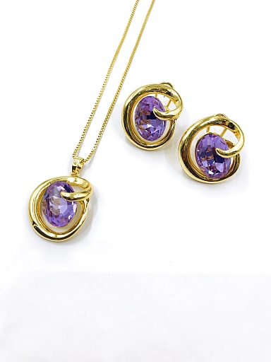 Minimalist Irregular Zinc Alloy Glass Stone Purple Earring and Necklace Set
