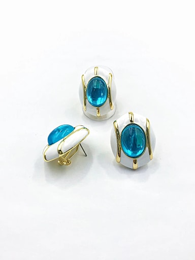 Zinc Alloy Trend Oval Resin Blue Ring And Earring Set