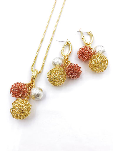 Trend Ball Zinc Alloy Bead Silver Earring and Necklace Set