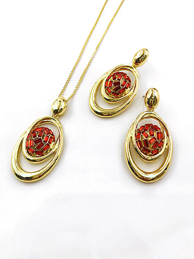 Trend Oval Zinc Alloy Rhinestone Red Earring and Necklace Set