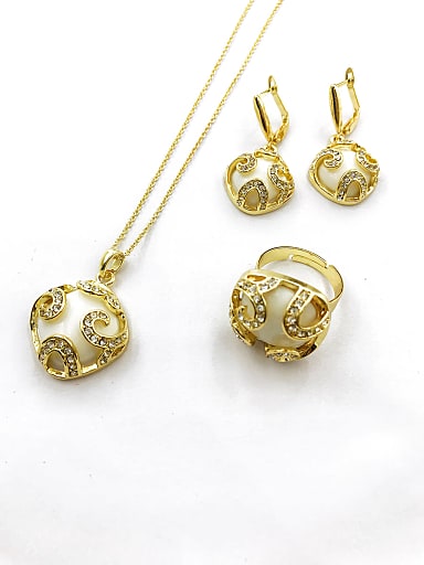 Trend Square Zinc Alloy Resin White Earring Ring and Necklace Set