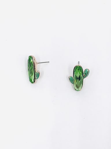 Zinc Alloy Glass Stone Green Enamel Cactus Cute Stud Earring