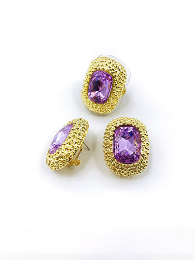 Classic Zinc Alloy Glass Stone Purple Ring And Earring Set