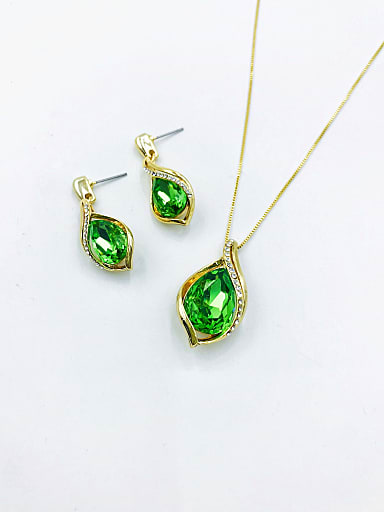 Zinc Alloy Trend Irregular Glass Stone Green Earring and Necklace Set
