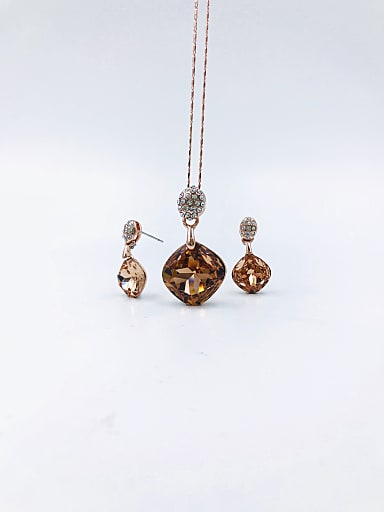 Classic Square Zinc Alloy Glass Stone Orange Earring and Necklace Set