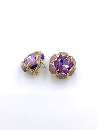Zinc Alloy Glass Stone Purple Enamel Flower Trend Clip Earring