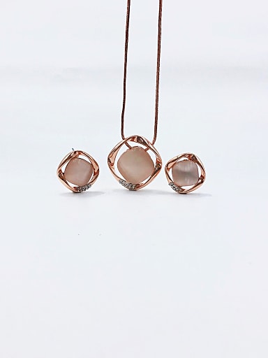 Minimalist Square Zinc Alloy Cats Eye White Earring and Necklace Set