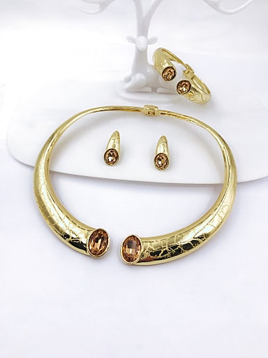 Trend Zinc Alloy Glass Stone Brown Bangle Earring and Necklace Set