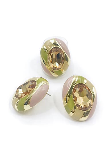 Trend Irregular Zinc Alloy Glass Stone Gold Enamel Ring And Earring Set