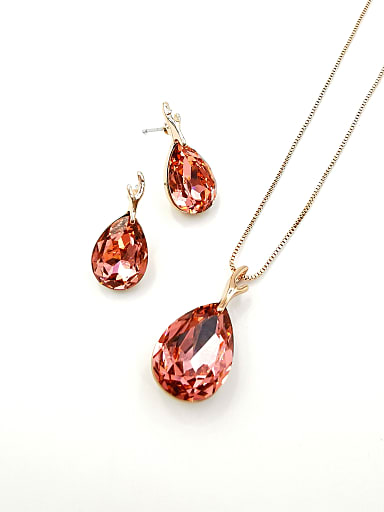 Minimalist Water Drop Zinc Alloy Glass Stone Red Earring and Necklace Set