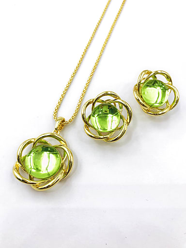 Trend Flower Zinc Alloy Resin Green Earring and Necklace Set