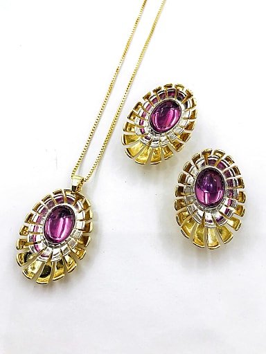 Trend Oval Zinc Alloy Resin Purple Earring and Necklace Set