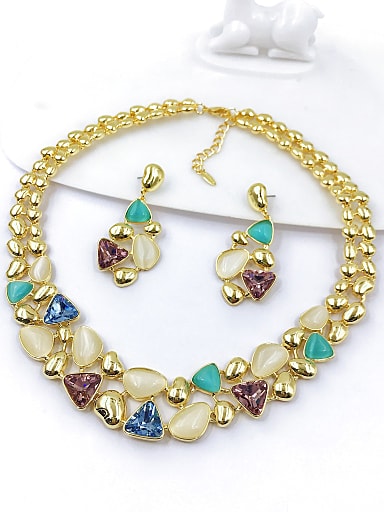 Luxury Irregular Zinc Alloy Glass Stone Multi Color Earring and Necklace Set