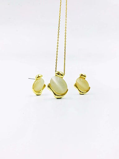 Zinc Alloy Trend Irregular Cats Eye White Earring and Necklace Set