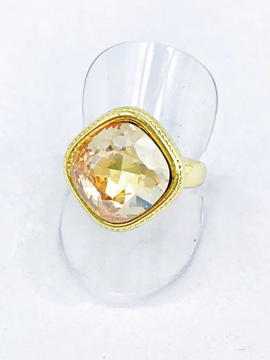 Brass Glass Stone Champagne Square Classic Band Ring