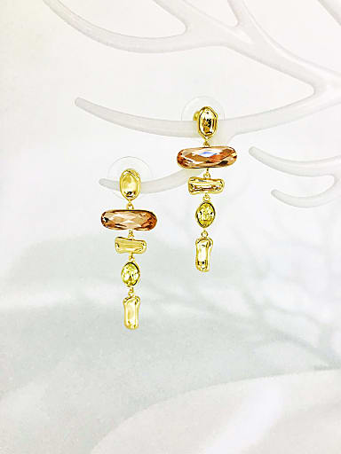 Brass Glass Stone Multi Color Irregular Trend Drop Earring