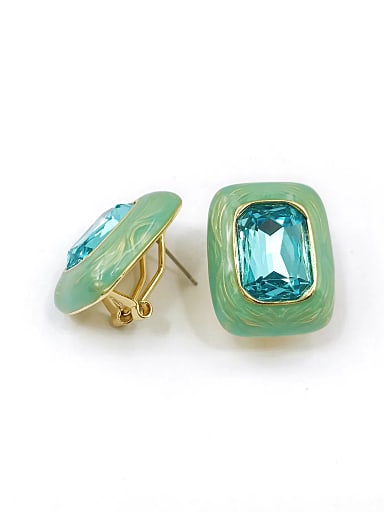 Zinc Alloy Glass Stone Blue Enamel Rectangle Classic Clip Earring