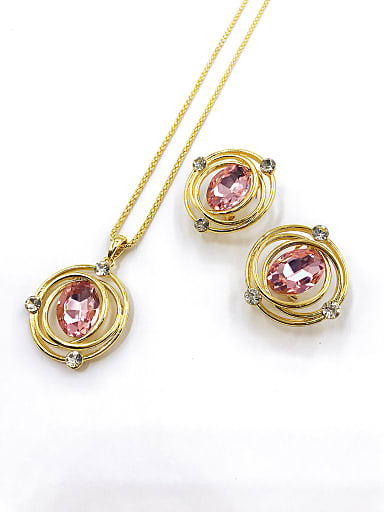 Trend Irregular Zinc Alloy Glass Stone Pink Earring and Necklace Set