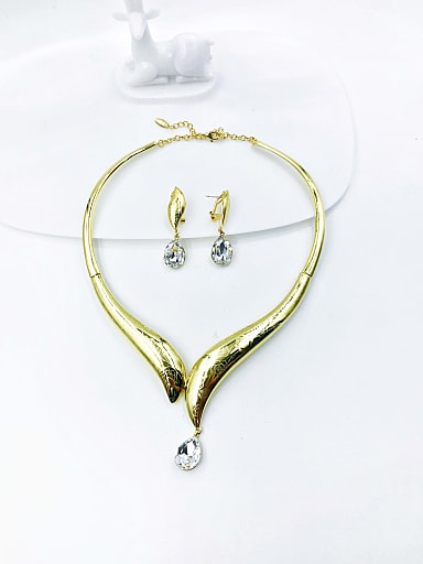 Zinc Alloy Classic Water Drop  Glass Stone Clear Earring and Necklace Set