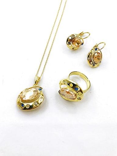 Trend Zinc Alloy Glass Stone Gold Earring Ring and Necklace Set