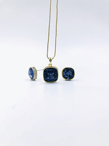 Minimalist Square Zinc Alloy Glass Stone Purple Earring and Necklace Set