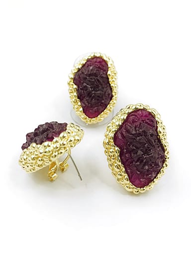 Trend Irregular Zinc Alloy Resin Purple Ring And Earring Set