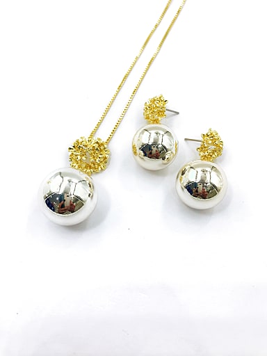 Minimalist Ball Zinc Alloy Bead Silver Earring and Necklace Set