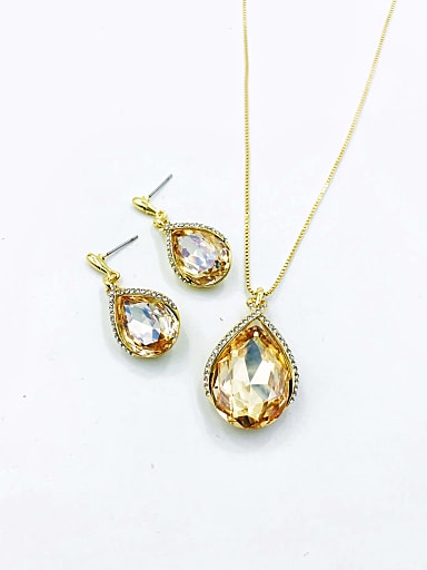 Zinc Alloy Luxury Water Drop Glass Stone Champagne Earring and Necklace Set