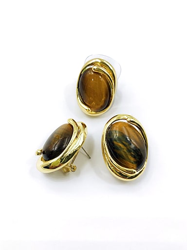 Luxury Oval Zinc Alloy Tiger Eye Brown Ring And Earring Set
