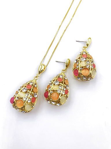 Trend Water Drop Zinc Alloy Cats Eye Multi Color Earring and Necklace Set