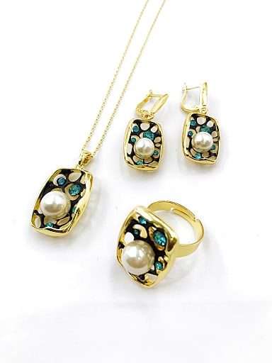 Trend Irregular Zinc Alloy Imitation Pearl White Earring Ring and Necklace Set