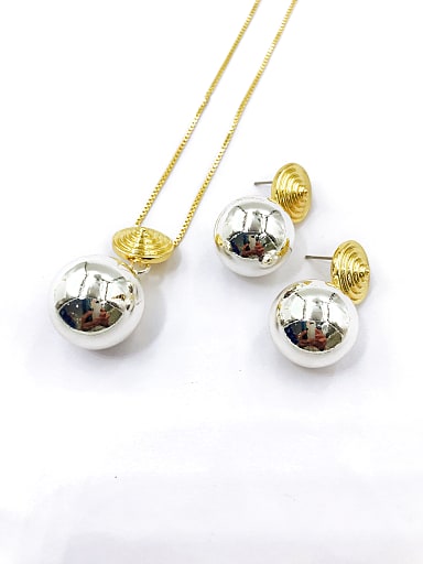 Minimalist Round Zinc Alloy Bead Silver Earring and Necklace Set