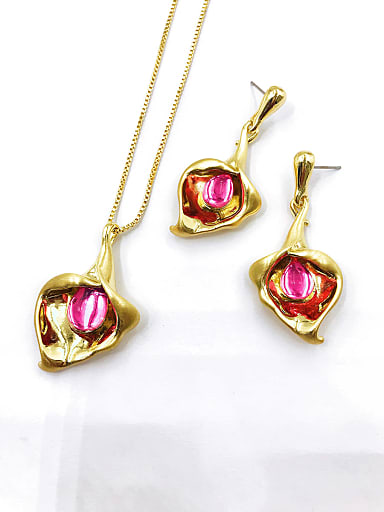 Trend Leaf Zinc Alloy Resin Pink Earring and Necklace Set