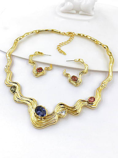 Trend Irregular Zinc Alloy Glass Stone Multi Color Earring and Necklace Set